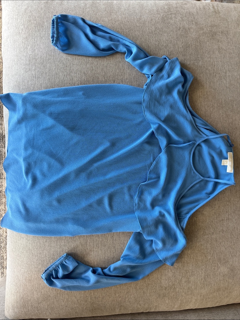 Women's Blue Ruffle-Front Long Sleeve Top